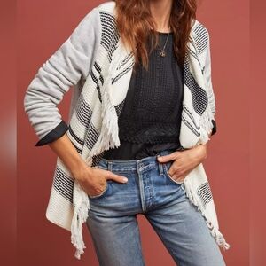 Dolan Anthropologie Sonia Fringed Open Front Drapey Knit & Jersey Cardigan, EUC!